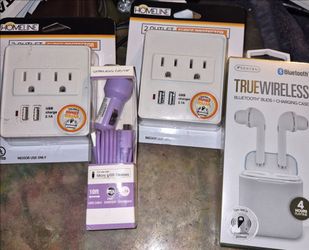 2 outlet surge protector USB Charger Bluetooth Wireless Headphones MicroUSB Charger