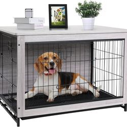 29.1 Dog Crate Furniture, Side End Table, Modern Kennel for Dogs Indoor, Wooden Heavy-Duty Dog Cage, Dog House, Night Stand, w/Removable Tray, Double-