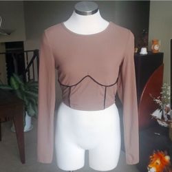 SHEIN Brown LS Crop Top (M)