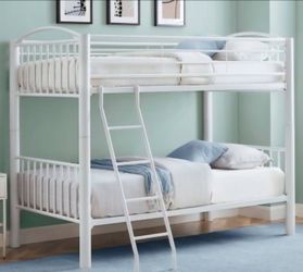 Free delivery! Brand New White Metal Twin Bunkbed with Ladder + Two Twin size Mattresses