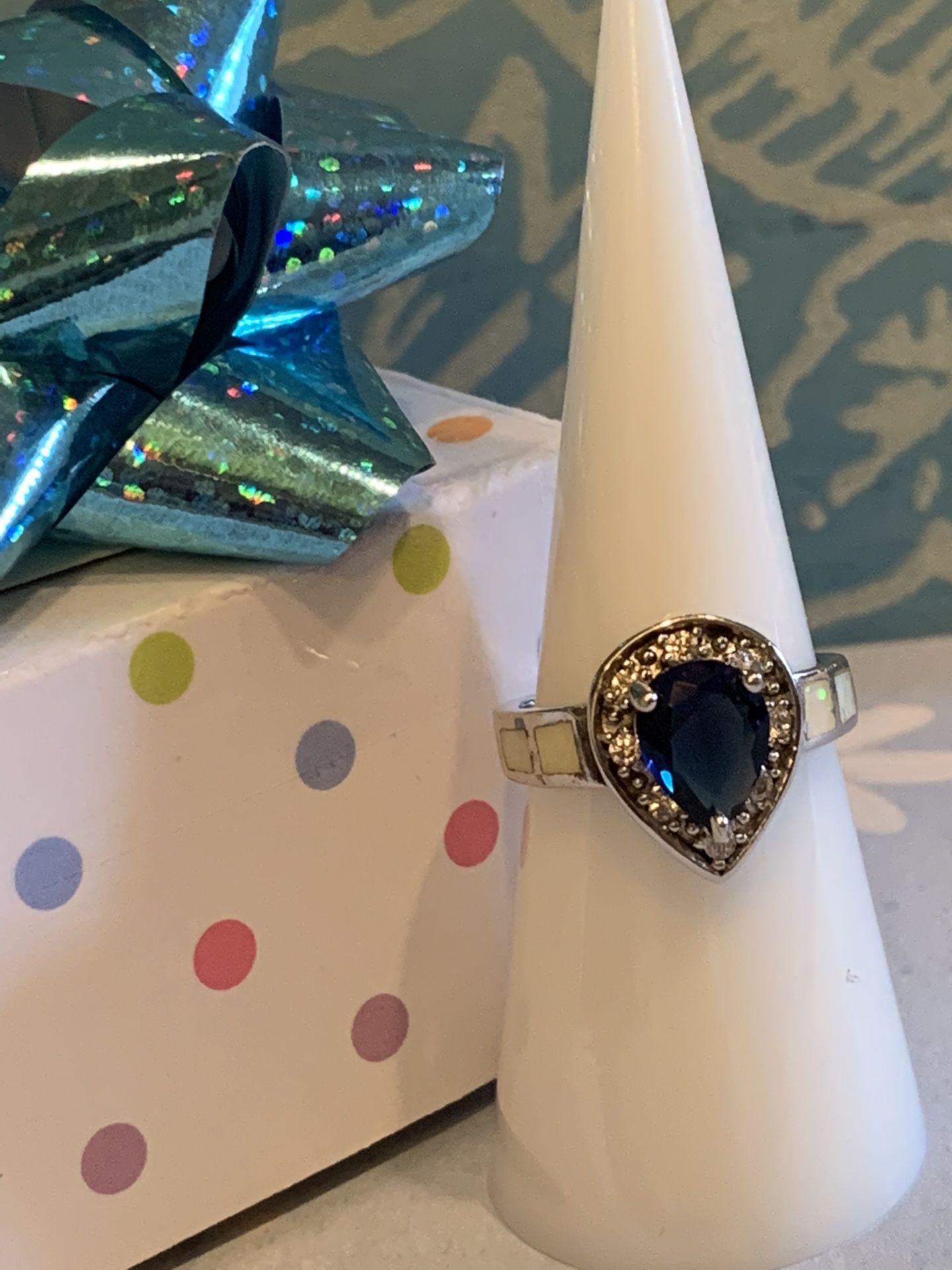 Genuine 2.2ctw Sapphire & Opal Ring