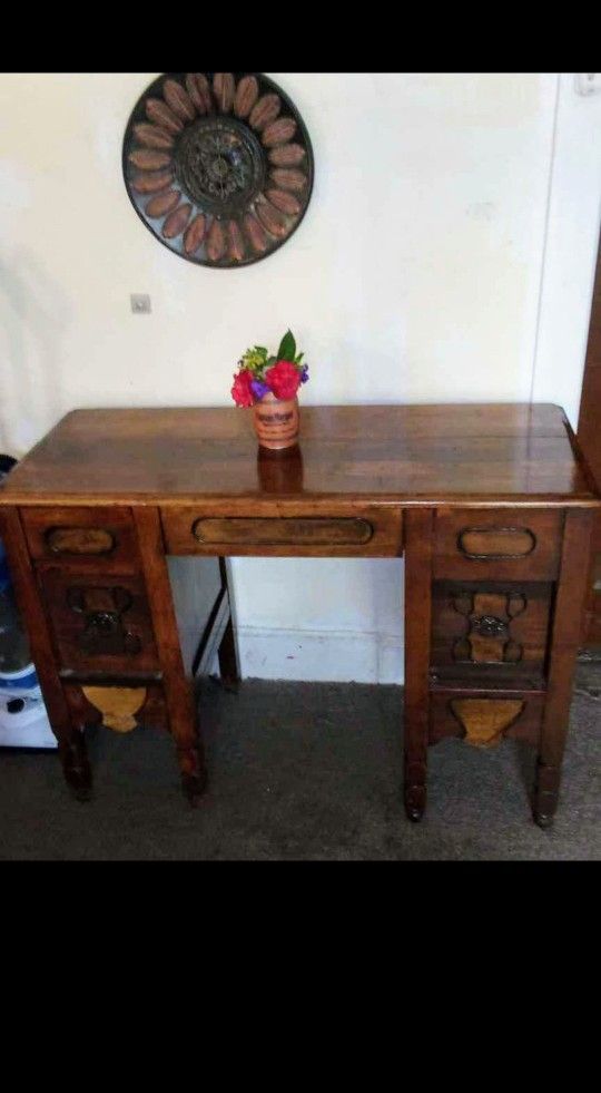 Antique Wood Vanity Desk , Chic Victorian Makeup Table ,  Storage , Country French Farmhouse