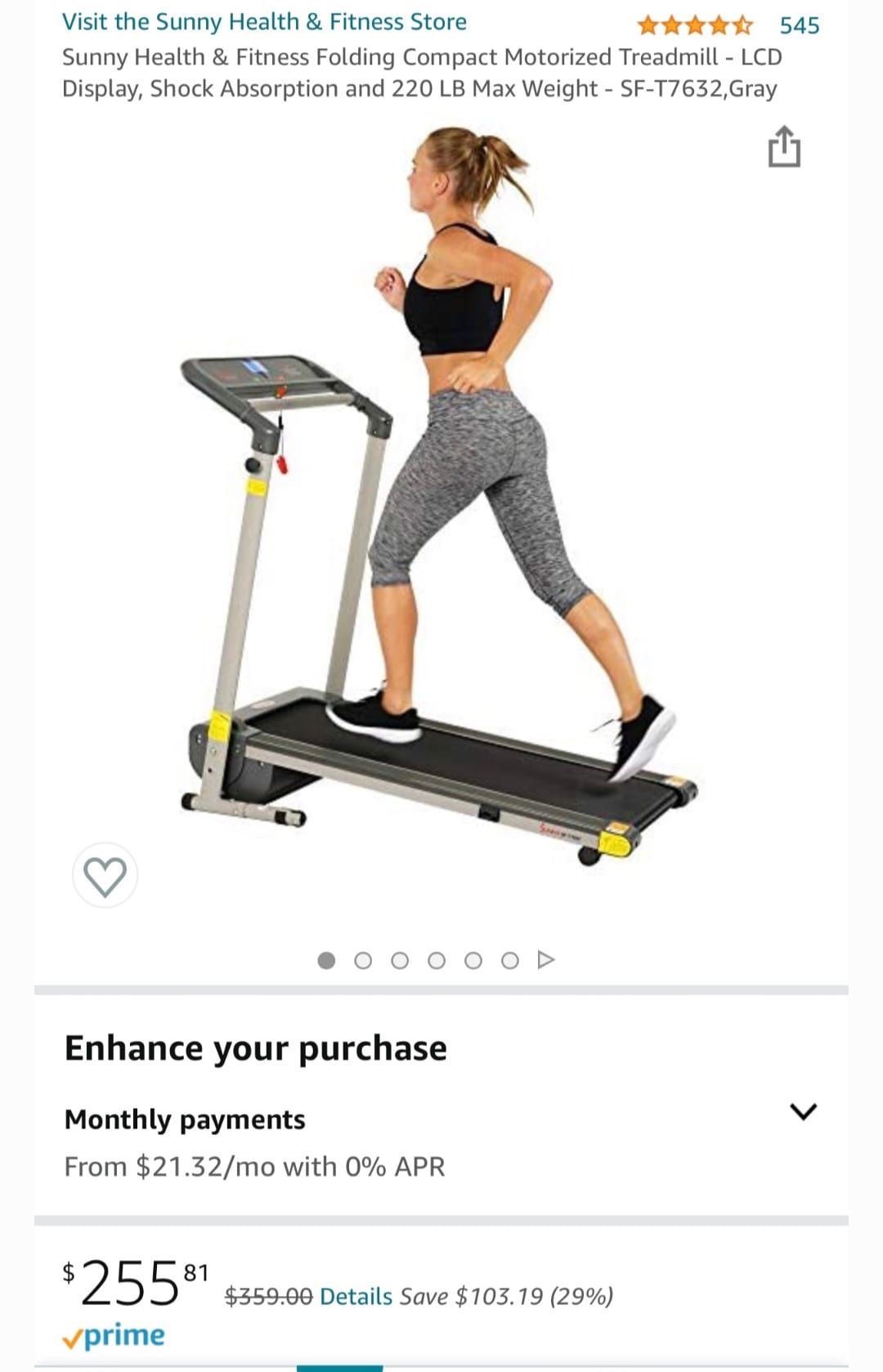 Gently Used Sunny Health & Fitness Folding Compact Motorized Treadmill -