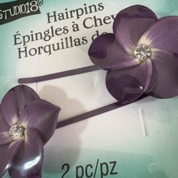 Studio 18 Purple Flower Hairpins 4pc Set Rhinestone Enamel Violet Bobby Pins NEW