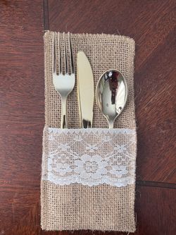 Burlap And Lace Utensils Holder 