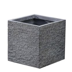 NEW - LuxenHome Grey 12" Medium Stone Fiberclay Square Planter Pot w/Rubber Cork