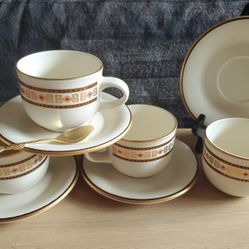 Beautiful GFIC Cup & Saucer, 4 Sets with Gold Spoon