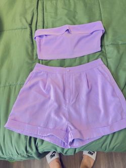Lavender Two-Piece Crop Top and Shorts Set