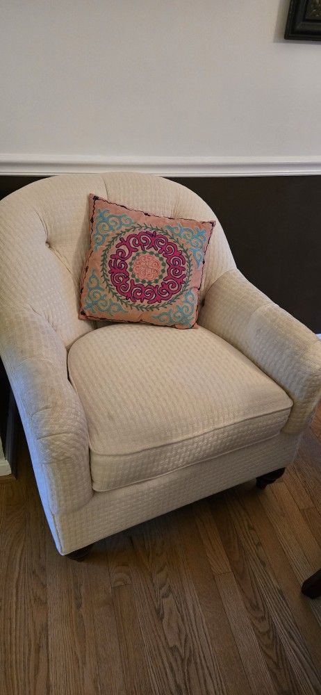 Free Cream-Colored Upholstered Chair w/ Some Staining