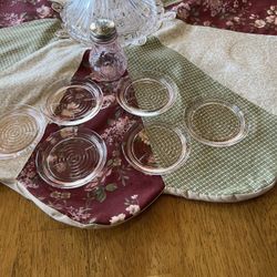 Pink Depression Glass Coasters And Shaker