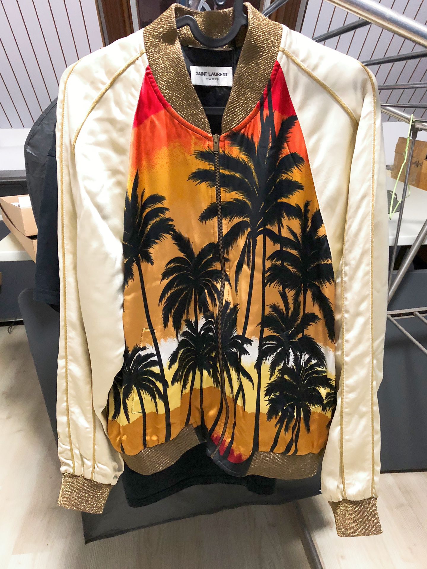 Saint Laurent Paris Slp Palm Tree Silk Jacket