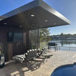 2 Pool Lounge Chairs With Sunbrella Cushions And  Sunbrella Covers