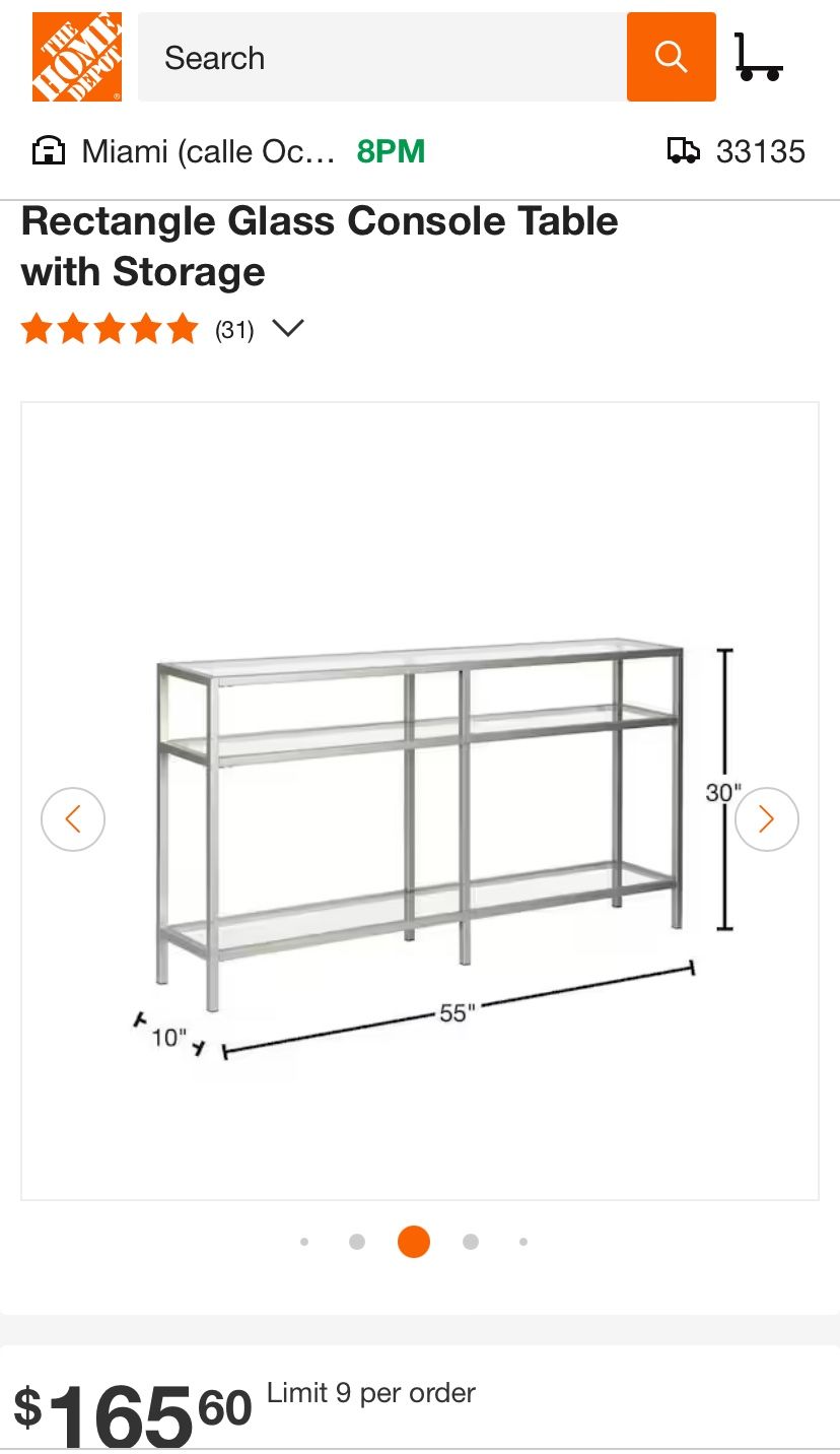 Rectangle Glass Console Table with Storage