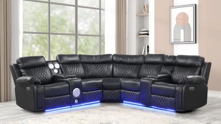 Brand New Elegant LED Power Reclining Sectional Sofa With Speakers 
