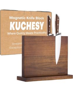 Magnetic Knife Holder, (KUCHEASY) Double Sided Magnetic Knife Block Without Knives Wooden Universal Knife Stand Strong Enhanced Magnets, Knife Display