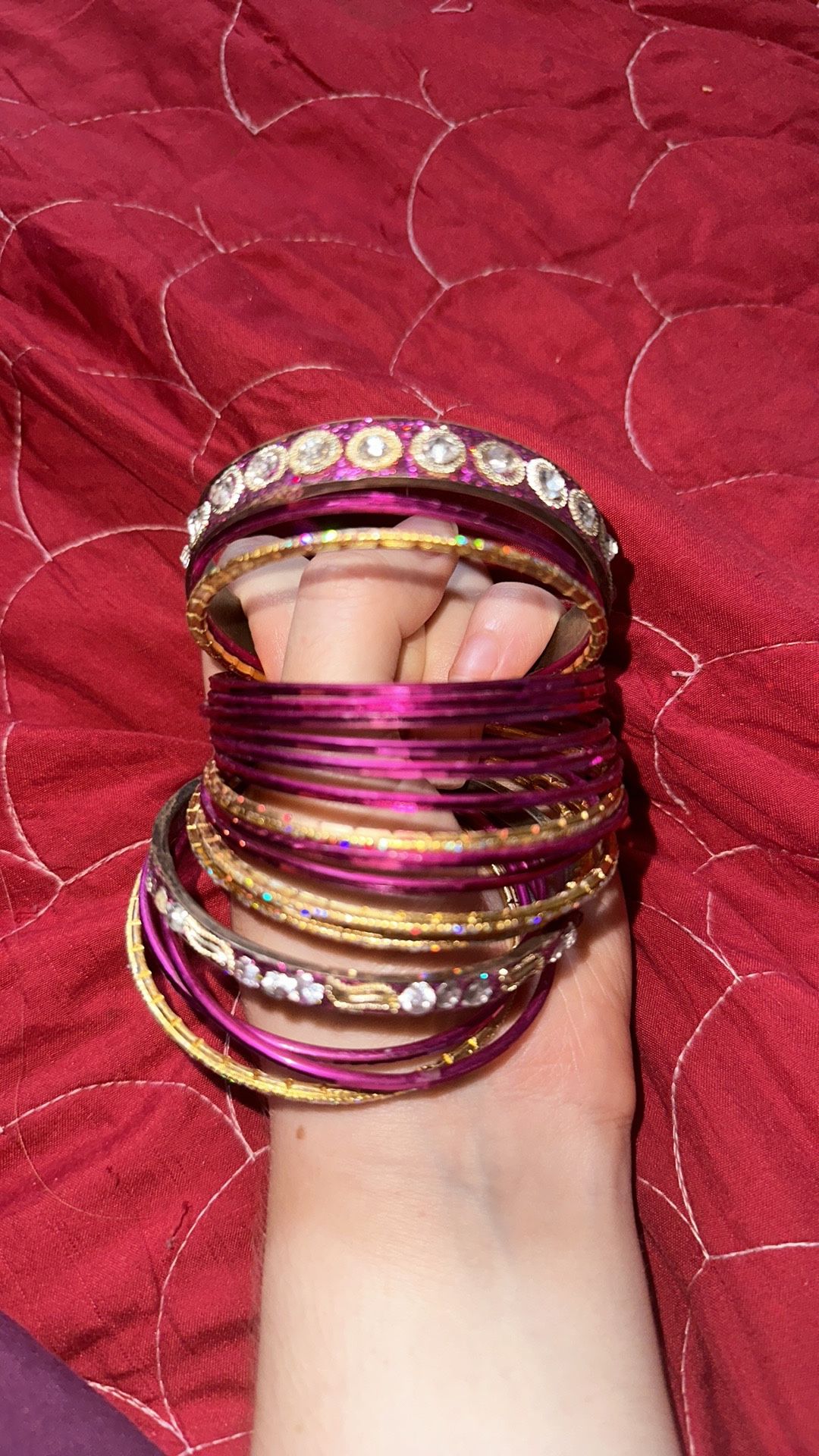 19PCS Hot Pink Gold Silver Rainbow Glitter Bracelet Stacker Set