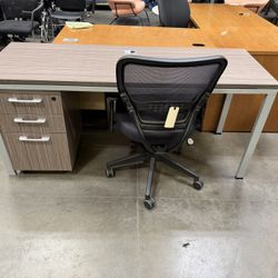 Gray Laminate Desk With 3 Drawer Pedestal 66”X 24”