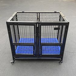 (New) $160 Stackable Folding Dog Cage Crate Kennel Heavy-Duty 37x25x33 inches 