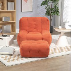 Fluffy Bean Bag Chair, Lounge Chair, Super Soft Lazy Sofa Chair, with Memory Foam and Footstool for Living Room, Bedroom, Apartment, Orange