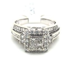 10k White Gold Diamond Ring 4 Princess Cut Halo 1ctw  J SI2 Size 6 3/4 137643 11