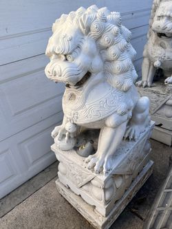 Large Foo Dogs Stone Statue Chinese Fu Dogs Garden Lion SOLID Marble