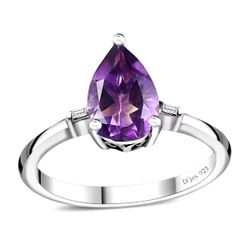 Moroccan Amethyst, White Zircon Ring (Size 10)