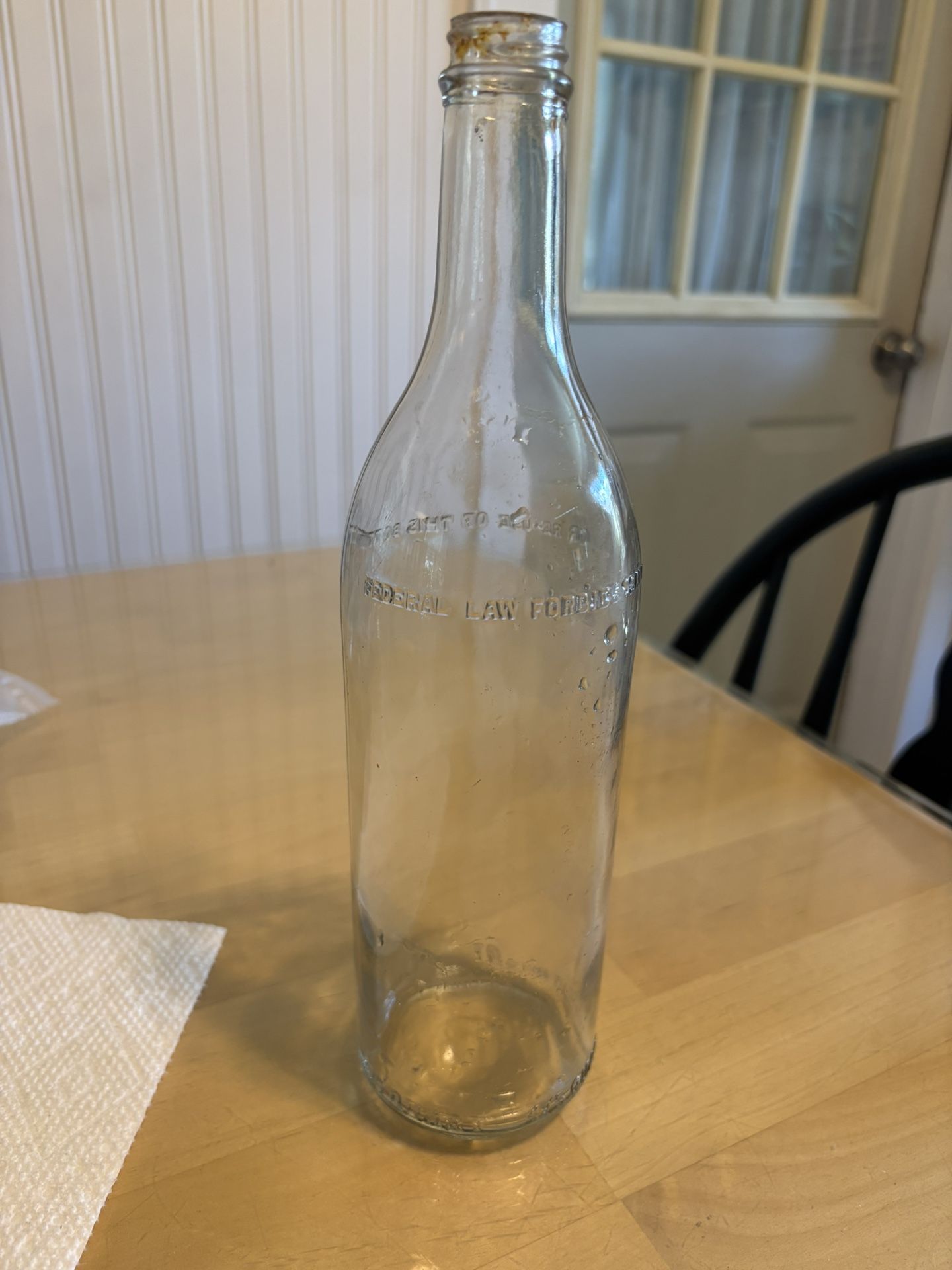 Prohibition Bottle. States On Bottle -Federal Law Forbids Sale or Reuse Bottle