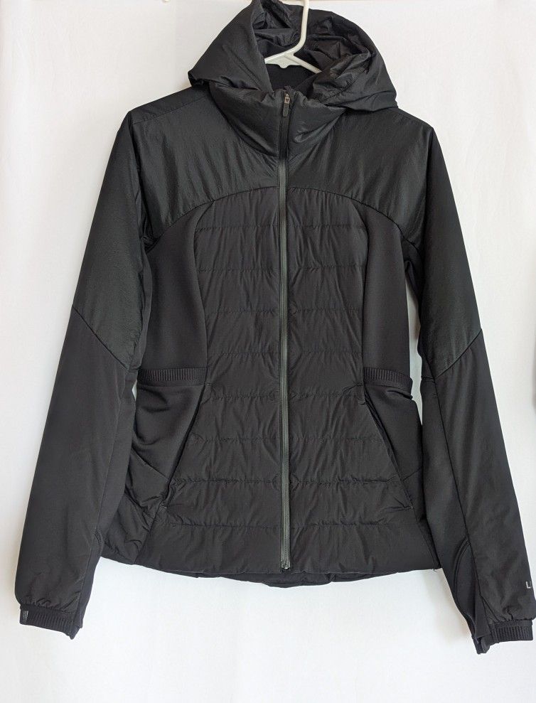 Womens 8 Lululemon Goose Down Jacket Black Light Puffer Jacket Hooded Down for It All 700 Fp Ultralight Yoga Hiking North Face REI Nano Puff Patagonia