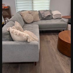 Grey Color Sectional Couch With Pillows For Sale
