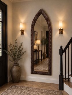 Vintage Enkeboll Gothic Cathedral Arch Full-Length Carved Wood Mirror