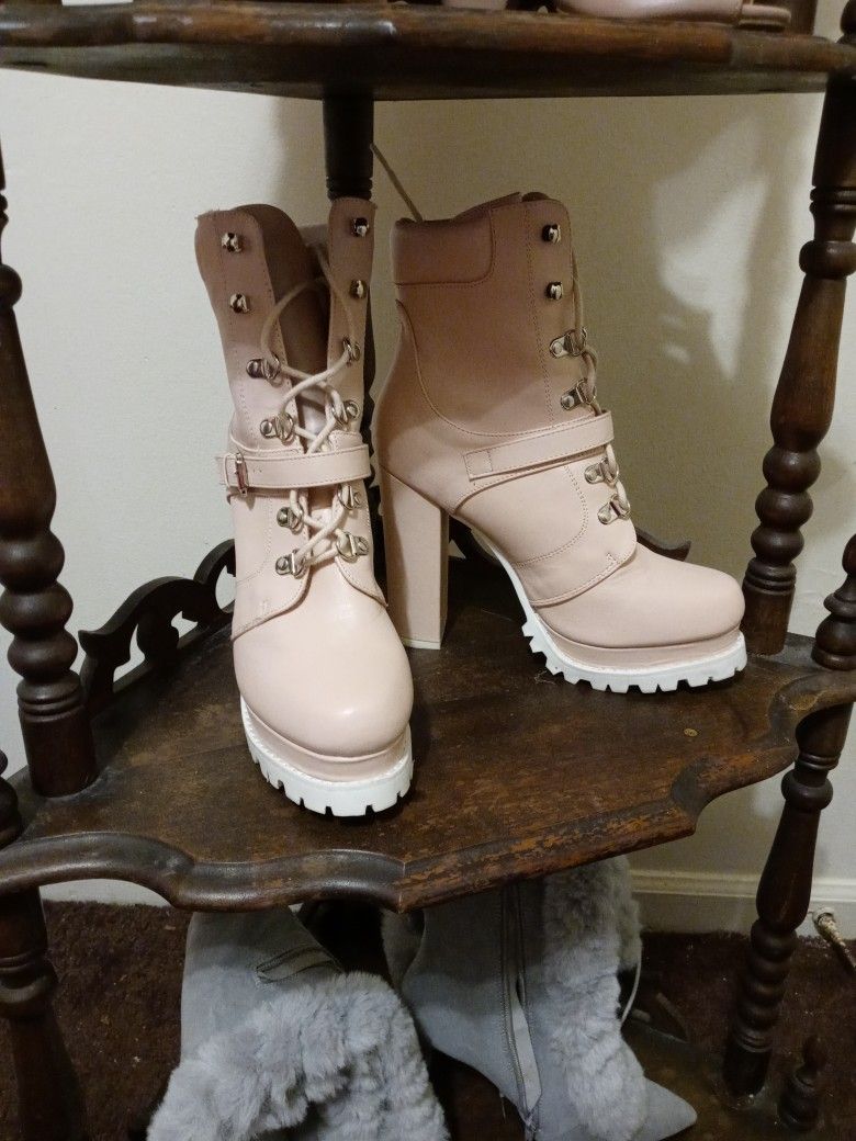 Pink Laced Boot Heels