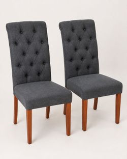 Set of 2 Black Tufted Dining Chairs - Like New