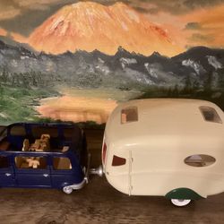 calico critters  minivan and trailer camper. 
