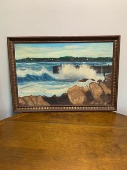 Framed Original Oil Painting Coastal Seascape
