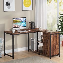 New L Shaped Desk with Drawer Cabinet, 47 Inch Corner Desk