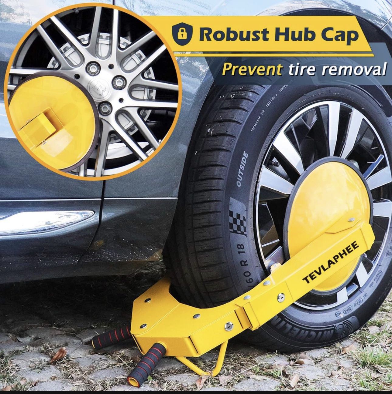 Tevlaphee Wheel Lock - Car Boot Tire Locks Anti-Theft Trailers Wheel Clamp Lock Parking Boot for Cars, Trucks, SUVs, Campers - Upgraded Dual Lock Adju