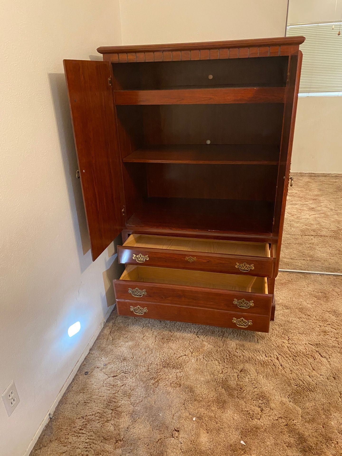 Must Go! Beautiful Cherry Wood Dresser Armoire 60”tall X 36” Wide X 22” Deep