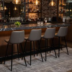 Upholstered Bar Height Stool Set of 4 with Metal Frame