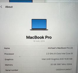 MacBook Pro 16-inch (2019) - i9 / 32GB RAM / 2TB SSD / Touch Bar
