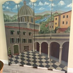Four Panel Hand-Painted Decorative Screen