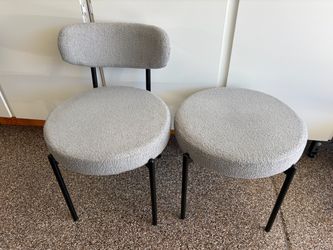 CONCETTA Set of 2 Round Dining Chairs, Mid-Century Modern, Soft Seat with Curved Backrest, Gray