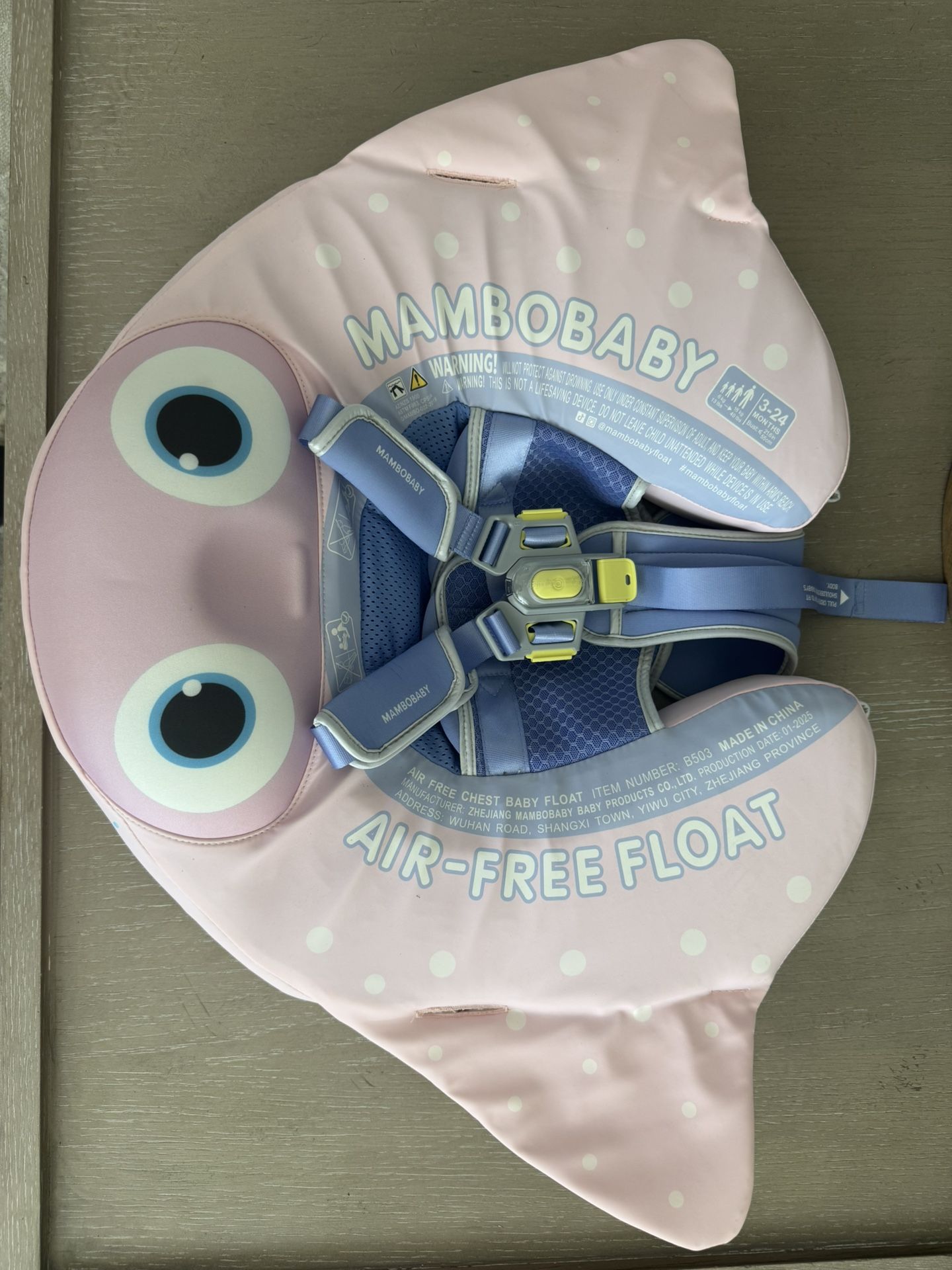 Mambobaby Air-Free Chest Baby Float with a pink fish design