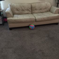 2 Pc Off White Leather Couches 
