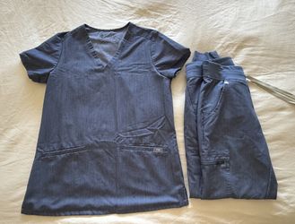 Figs XS Heather Denim Scrub Set