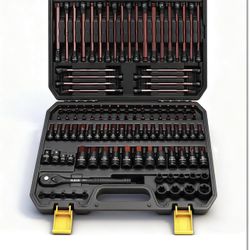 112-Piece Torx and Allen Bit Socket Set, 1/4", 3/8",1/2" Drive Bit Socket Set with Ratchet Wrench, Adapters, Extra Long & Tamper Proof torx/Hex/Ball E