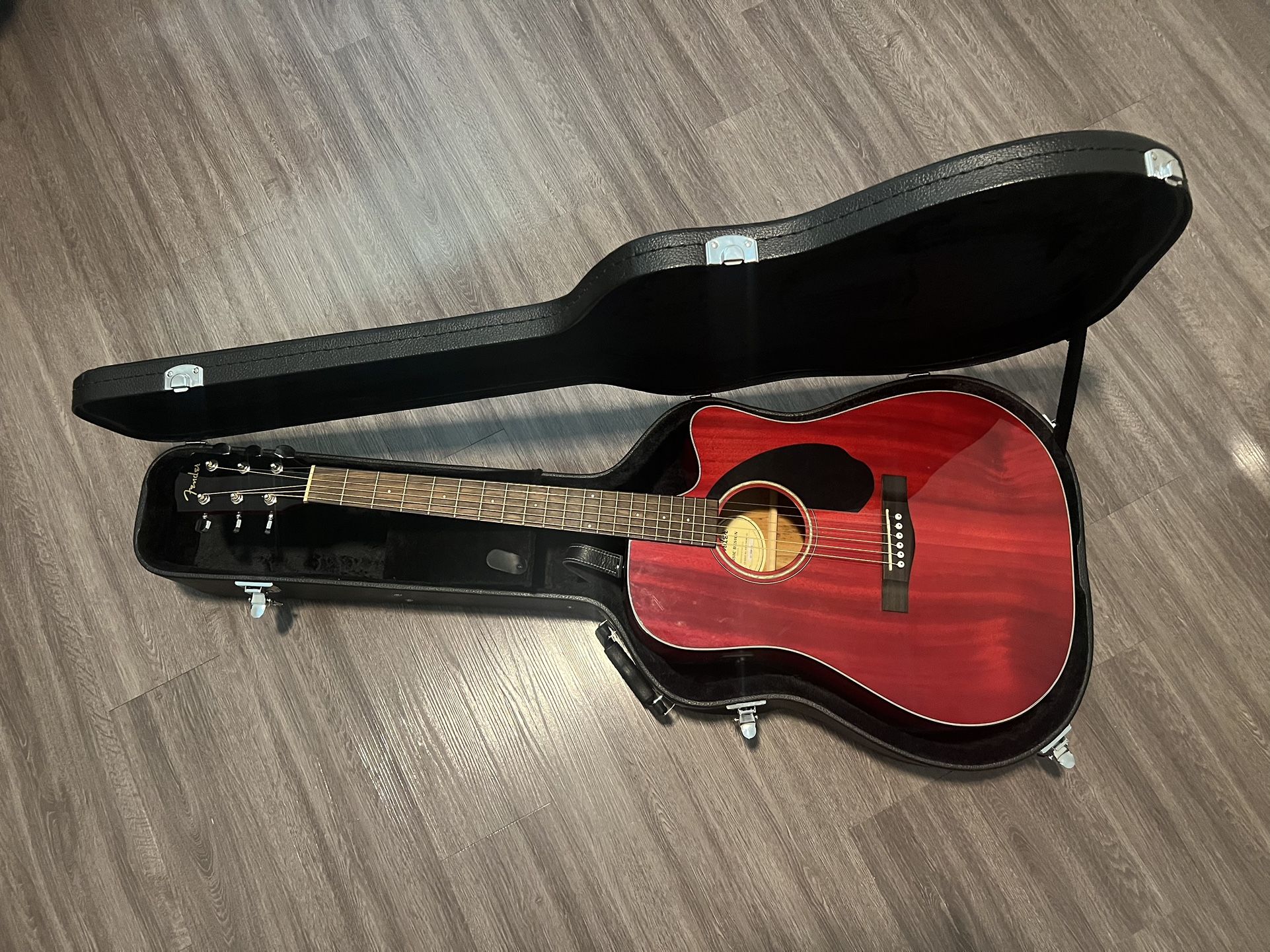 Red Cherry Fender Acoustic-Electric Guitar