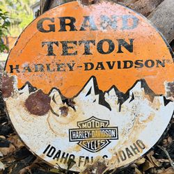 12 Inch Harley Davidson Grand Teton Porcelain Advertising Sign 