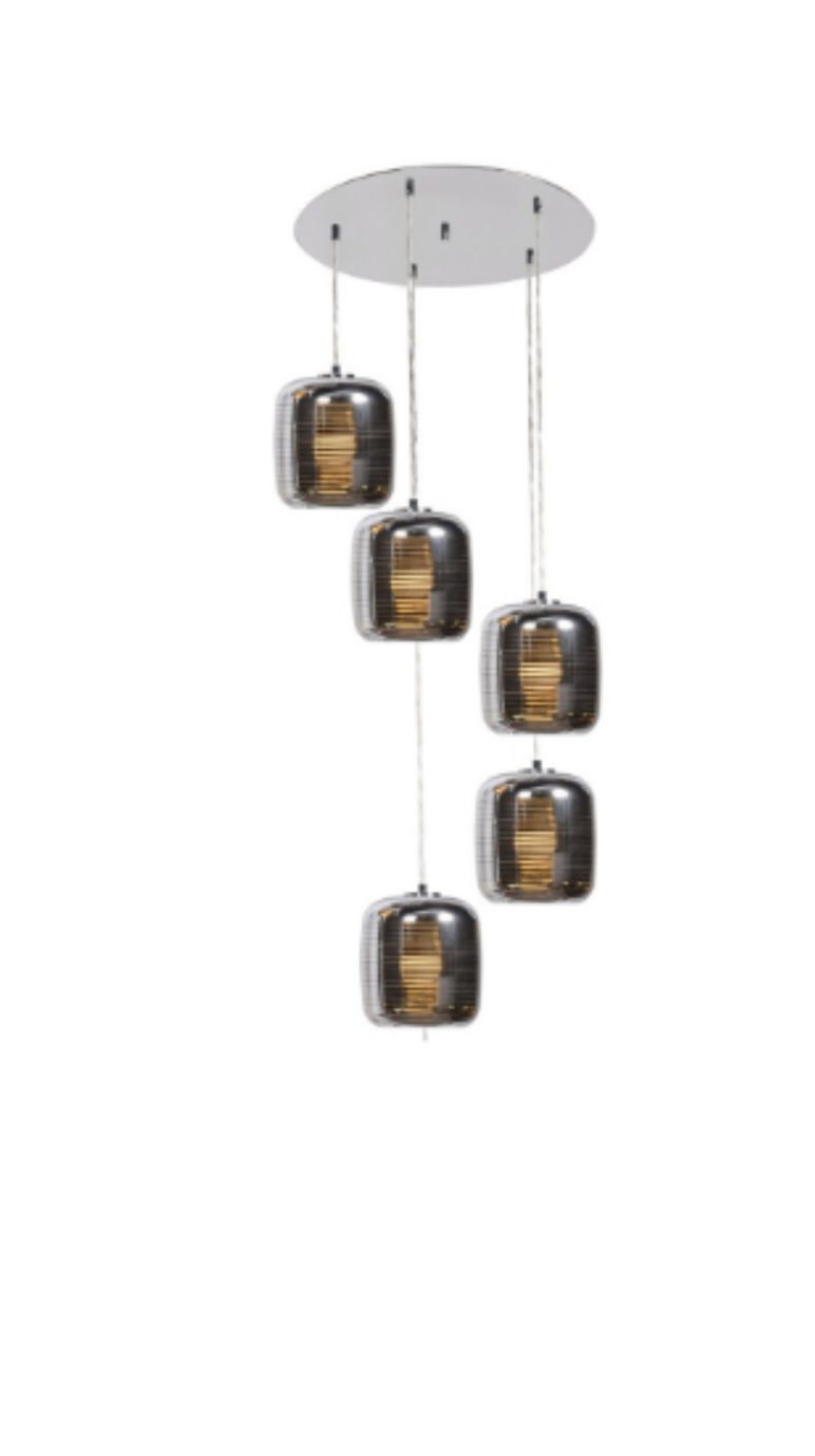 New 47.5” W LED 5 Lights Mirrored Stainless Steel Cluster Pendant, Dimmable