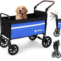 Brand New In The Box- All-Terrain Dog Wagon for Large Dogs, 2-in-1 Push/Pull Stroller with Anti-Slip Ramp & Rotatable Handle, Foldable Heavy-Duty Cart