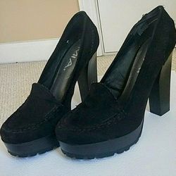 MIA Black Suede Platform Heels